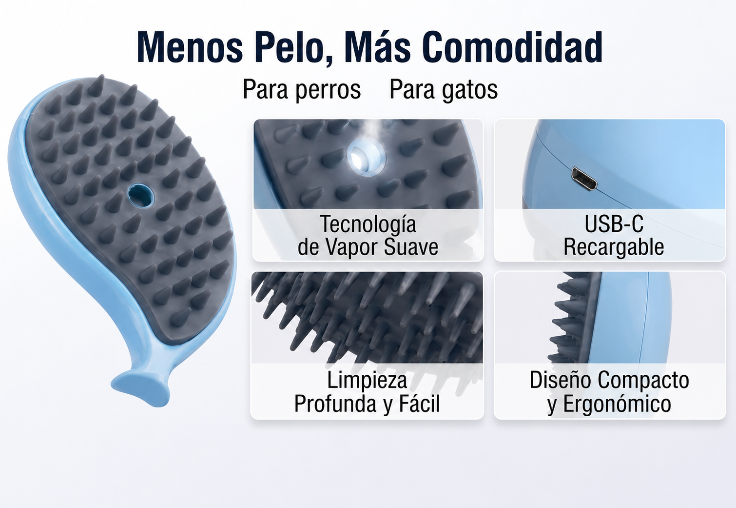 Cepillo vapor para mascota (celeste)
